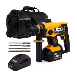 JCB 18V Brushless Cordless SDS Rotary Hammer Drill with 5.0Ah Battery, Charger, Kit Bag & Bit Set