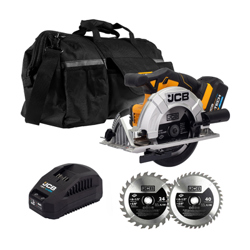 JCB 18V Cordless Circular Saw with 5.0Ah Battery, Charger Kit Bag & 2 x TCT Blades