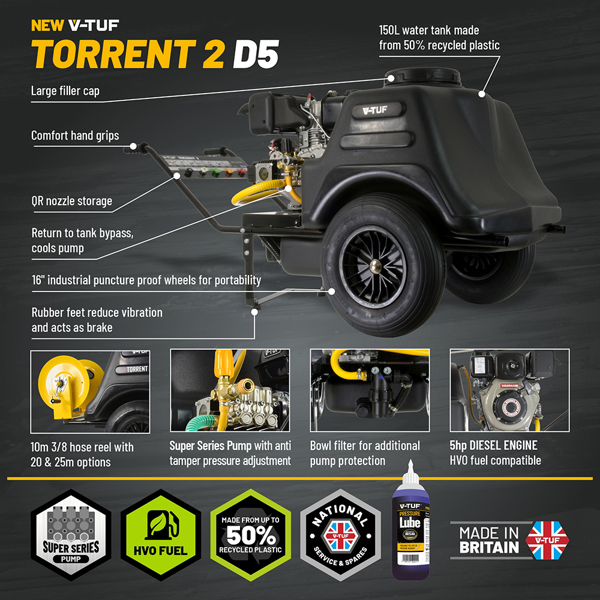 V-TUF TORRENT 2D5 Diesel Pressure Washer with Bowser