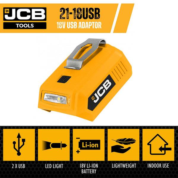 JCB 18V USB Power Adaptor & LED Torch (Bare)