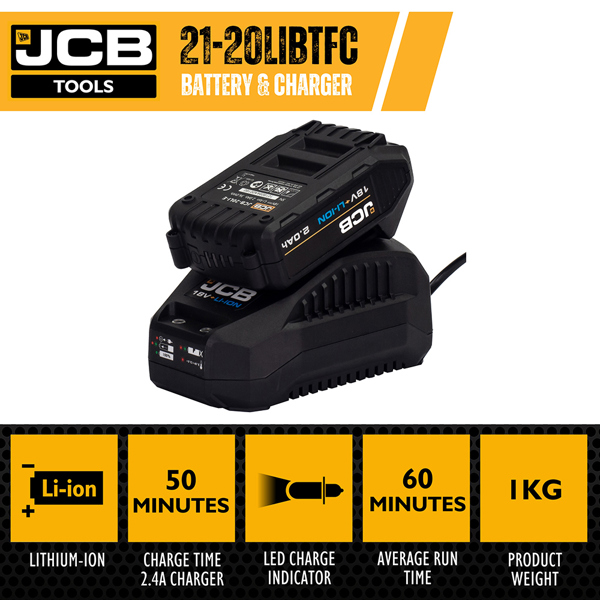 JCB 18V 2.0Ah Li-Ion Battery & Charger