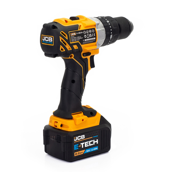 JCB 18V Brushless Cordless Combi Drill & SDS Rotary Hammer Drill Twin Pack with 2 x 5.0Ah Batteries, Charger & Kit Bag
