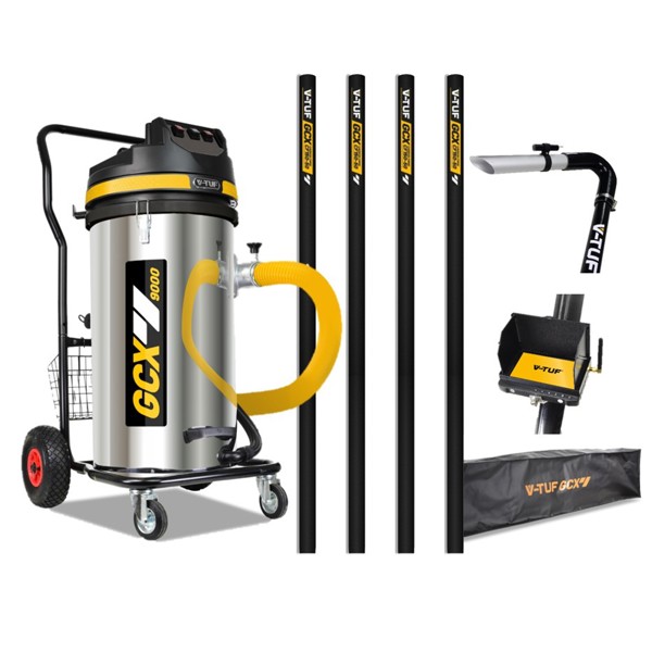 V-TUF 3.5KW 100L XTRA LARGE & RUGGED Industrial Powerful Vacuum Cleaner + 20FT GCX PRO GUTTER KIT, CAMERA & BAG