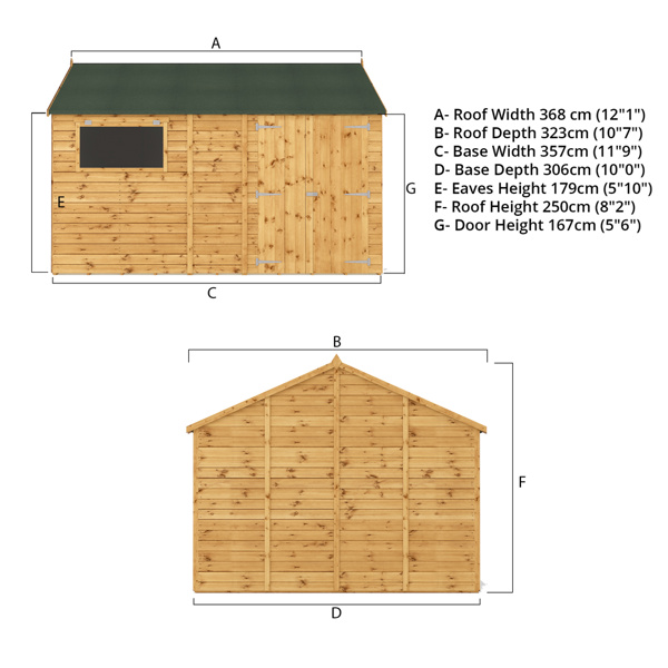 Mercia Premium Shiplap Reverse Apex Wooden Workshop 12 x 10