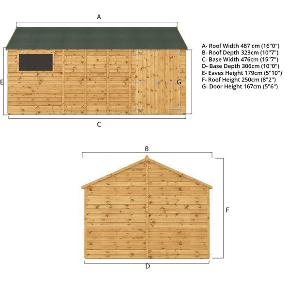 Mercia Premium Shiplap Reverse Apex Wooden Workshop 16 x 10