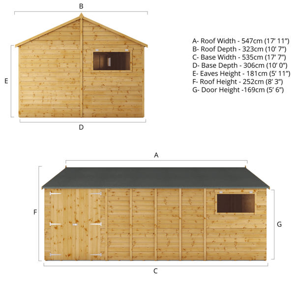 Mercia Premium Shiplap Reverse Apex Wooden Workshop 18 x 10