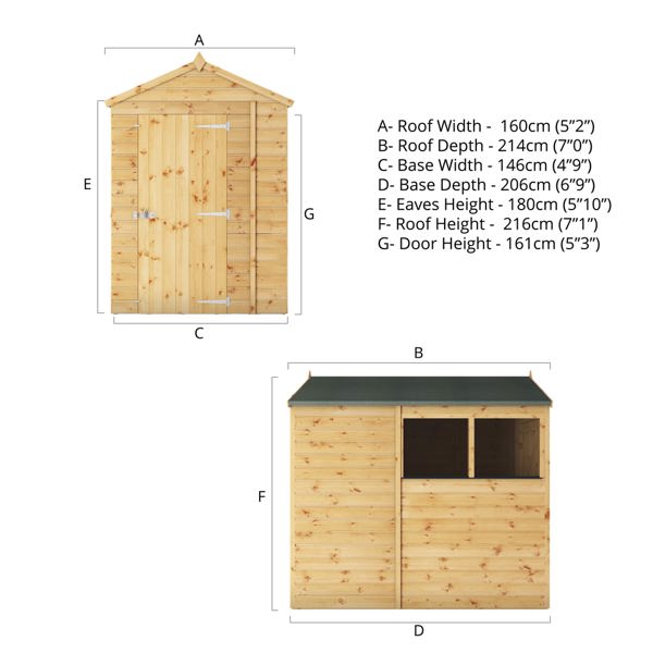 Mercia Shiplap Apex Wooden Shed 7 x 5