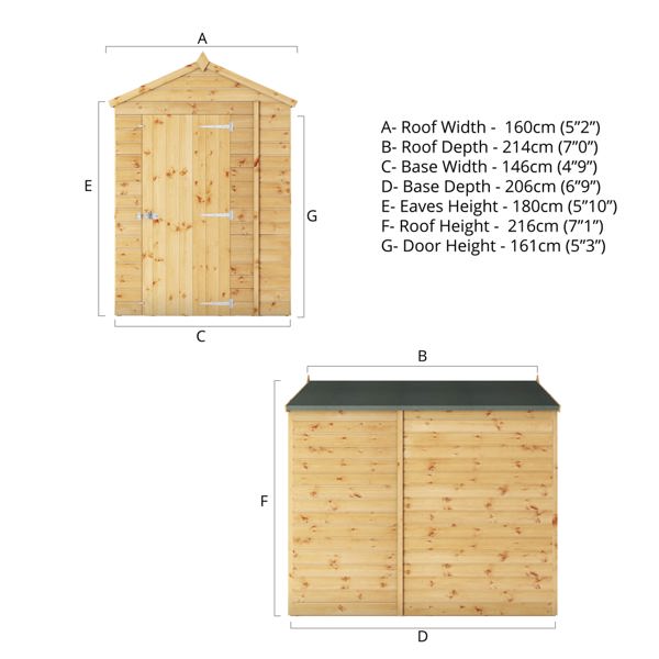 Mercia Shiplap Apex Wooden Shed 7 x 5 - Windowless