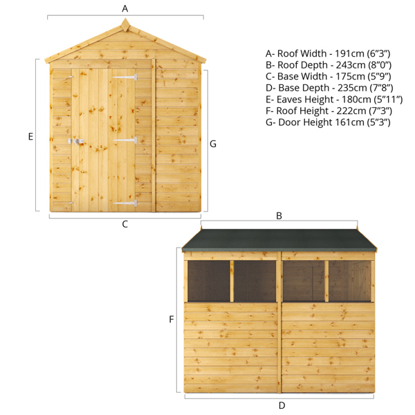 Mercia Shiplap Apex Wooden Shed 8 x 6