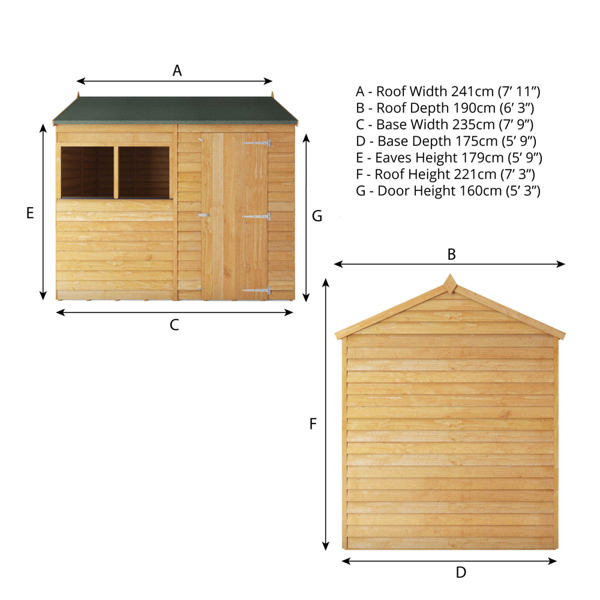 Mercia Overlap Reverse Apex Wooden Shed 8 x 6