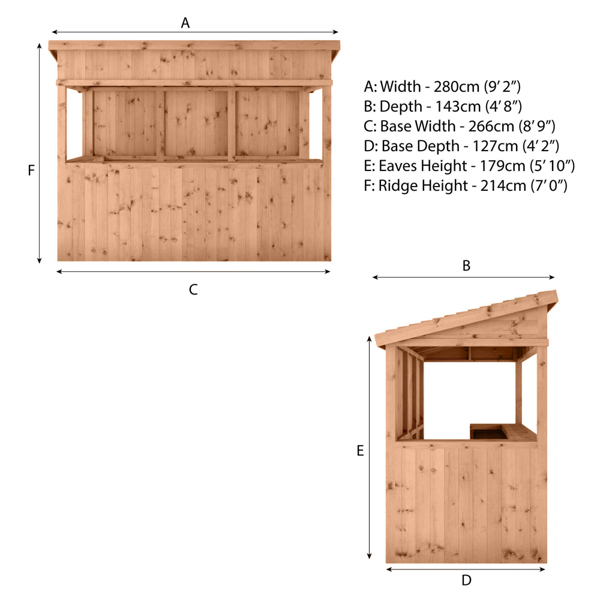 Mercia Premium Pressure Treated Wooden Garden Bar 9 x 4