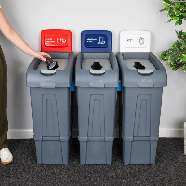 Procycle 80L Recycling Bin, Lid & Dark Blue Paper & Card Back Panel