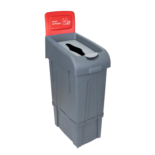 Procycle 80L Recycling Bin, Lid & Red Plastic Back Panel