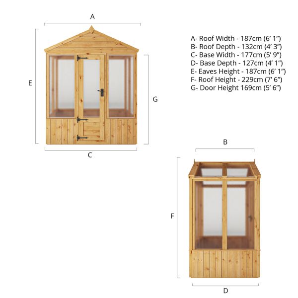 Mercia Woodsman Apex Wooden Greenhouse 4 x 6 - Polycarbonate Glazing