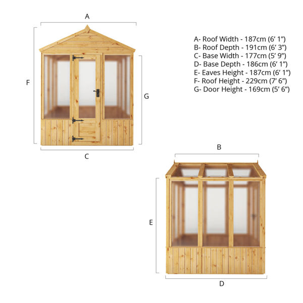 Mercia Woodsman Apex Wooden Greenhouse 6 x 6 - Polycarbonate Glazing