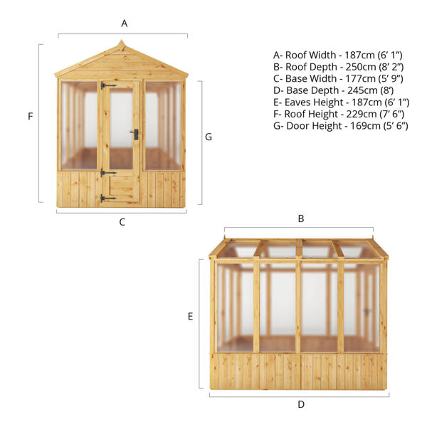 Mercia Woodsman Apex Wooden Greenhouse 8 x 6 - Polycarbonate Glazing