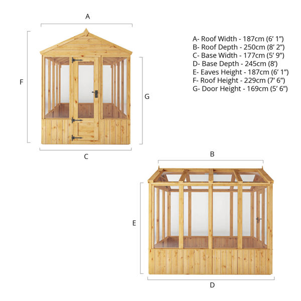 Mercia Woodsman Apex Wooden Greenhouse 8 x 6 - Styrene Glazing