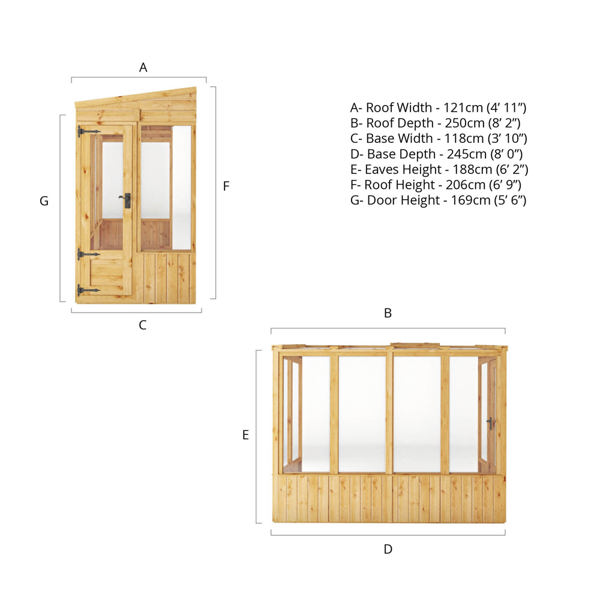 Mercia Woodsman Pent Lean-To Wooden Greenhouse 8 x 4 - Styrene Glazing