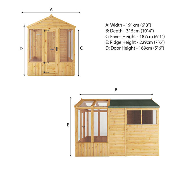 Mercia Woodsman Apex Greenhouse Combi Shed 10 x 6