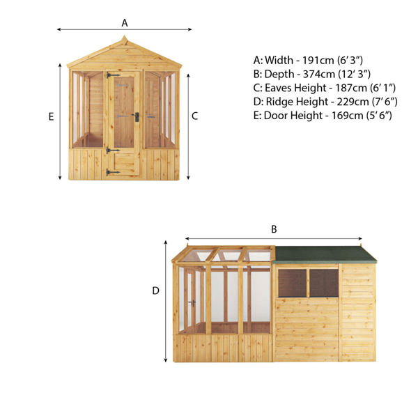 Mercia Woodsman Apex Greenhouse Combi Shed 12 x 6