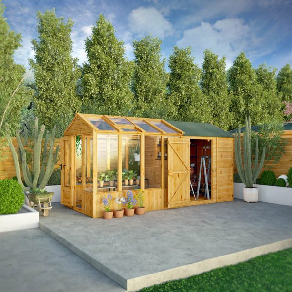 Mercia Woodsman Apex Greenhouse Combi Shed 14 x 6