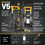 V-TUF V5 240v X2 Tough DIY Electric High Power Pressure Jet Washer 2400psi, 165Bar, 7.2L/min  - Pro Patio & Car Cleaner Kit thumbnail