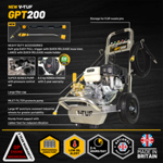 V-TUF GPT200 Industrial 6.5HP Petrol Pressure Washer with GP200 Honda Engine - 2755psi, 190Bar, 12L/min PUMP - WITH PATIO & CAR CLEANING KIT thumbnail