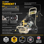 V-TUF TORRENT 1 Industrial 7HP Petrol Pressure Washer - 2755psi, 190 Bar, 13L/min +19