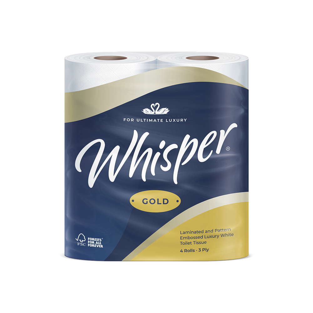 Whisper Gold 3 Ply White Luxury Toilet Roll (Pack of 40) - Toilet ...